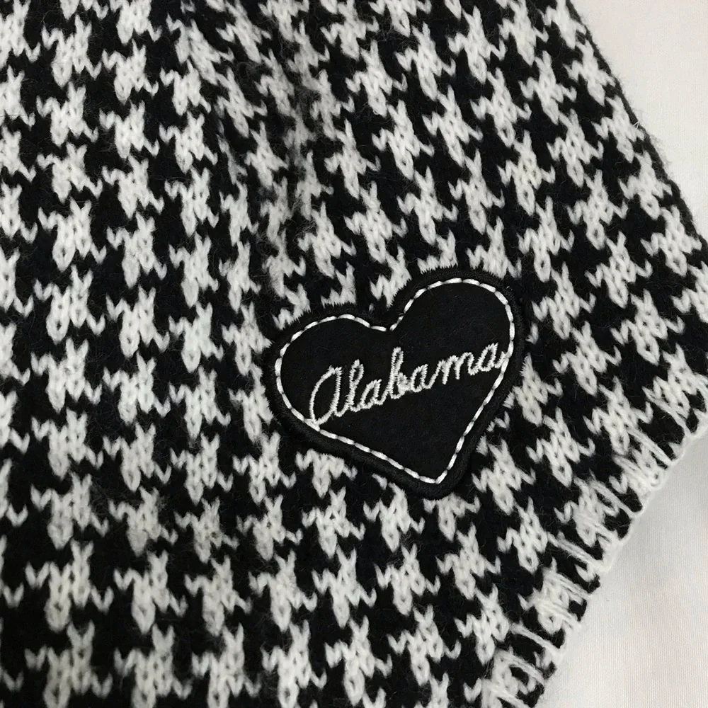 American Grown Knit Houndstooth Alabama Heart Pom-Pom Hat Ear Flaps Black White
